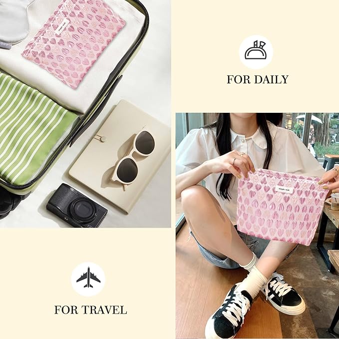STARDW Cute Makeup Bag Aesthetic Cosmetic Bags for Women Girls, Travel Toiletry Bag Large Capacity Zipper Makeup Pouch, Purse Organizer Pouches,Canvas Lining