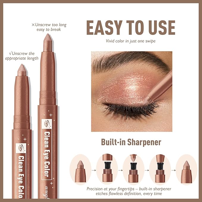 2 Colors Eyeshadow Stick Shimmer Glitter Eye Shadow Pencil Waterproof Eye Brightener Crayon Highlighter Eye Liner Pen Multi-Dimensional Blendable Neutral Crease-Proof Eyes Look Makeup, 7+9