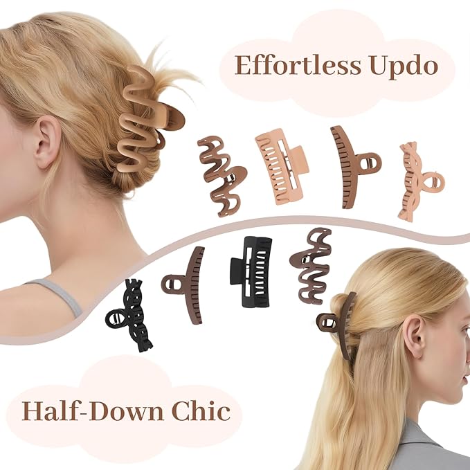 Matte Non-Slip Large Hair Clips for Women 8PCS (Neutral Colors), Durable Claw Clips for Women/Girls | Gift-Ready Neutral Hair Accessories for Daily & Special Occasions