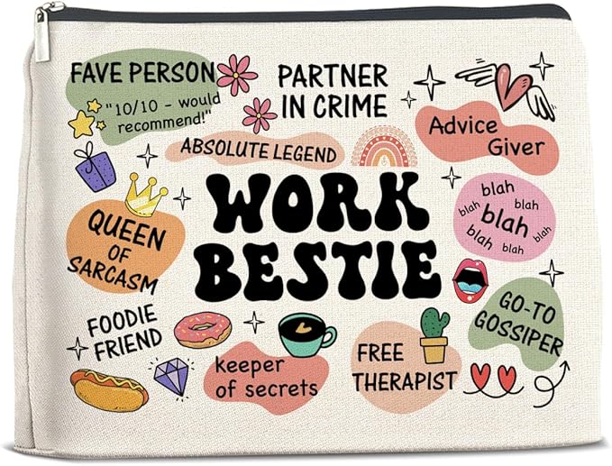 Work Bestie Gifts Makeup Bag, Work Best Friend Gifts for Women, Gifts for Coworker Colleagues Friend Work Bestie Zipper Makeup Pouch