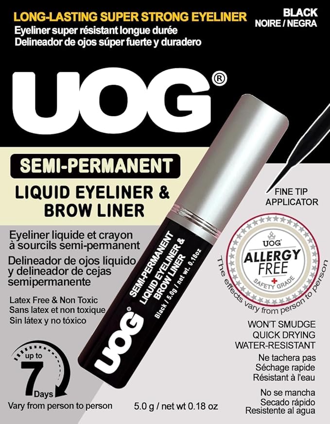 UOG (United One Liquid Eyeliner & Eyebrow Liner - Waterproof, Semi-Permanent, Smudge-Proof, Lasts Up to 7 Days, Allergy-Free with Precise Slender Tip. 5.0 mL/0.54 Fl oz(3 packs) (Black, 3 PCS)