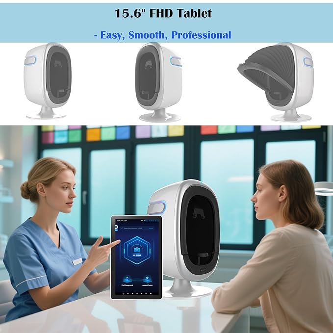 15.6" Professional Skin Analysis Device for Beauty Salons & Spas – AI-Powered 7-Spectral Imaging, 17 Skin Indicators, Multi-Language & Cloud Report Storage