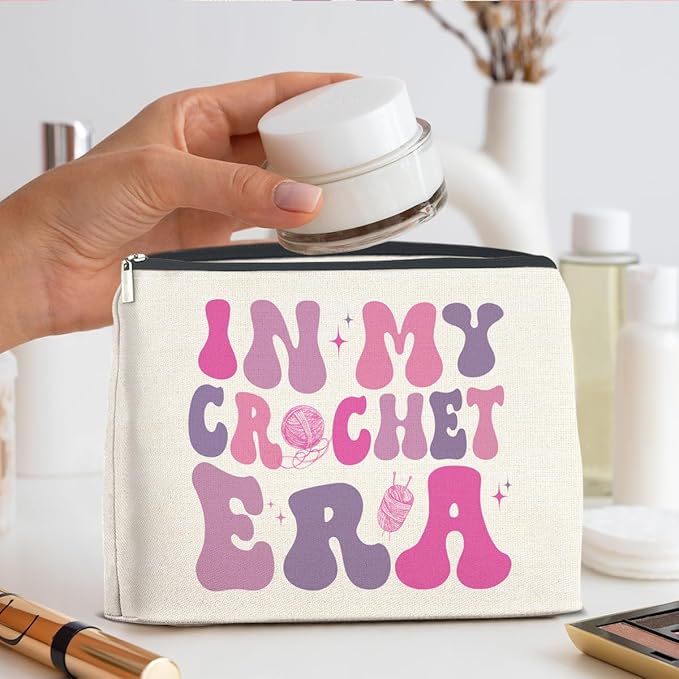 Crochet Gift Makeup Bag, Crochet Lover Gifts, Funny Knitting Gifts, in My Crochet Era Cosmetic Bag Zipper Makeup Pouch