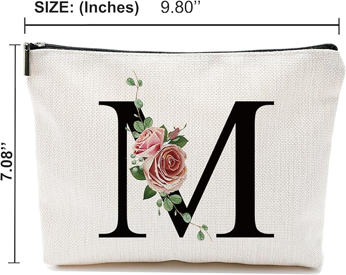 Initial A-Z Personalized Letter Makeup Bag, Monogrammed Bridesmaid Gifts/Presents Cosmetic Bag, Portable Stationery Storage Organizer Pouch, Friendship Love Travel Makeup Bags