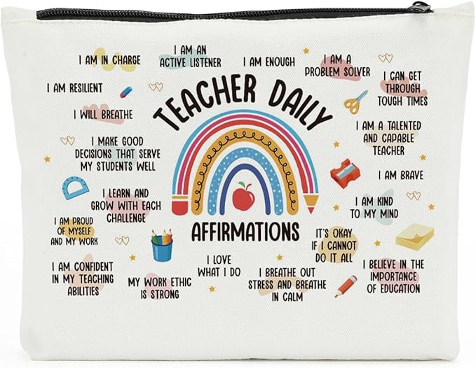 Rainbow Makeup Bag - Teacher & Mentor Gifts, Mental Health & Inspirational Gifts for Women, Positive Affirmations