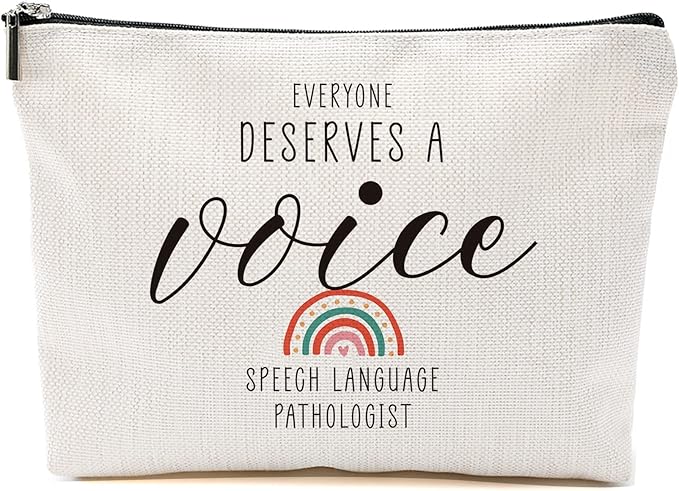 Blue Leaves Speech Therapy Gifts Speech Therapist Gift for Women, Therapist Makeup Bag, Speech Language Pathologist Cosmetic Bag - Everyone Deserves a Voice Speech Language Pathologist