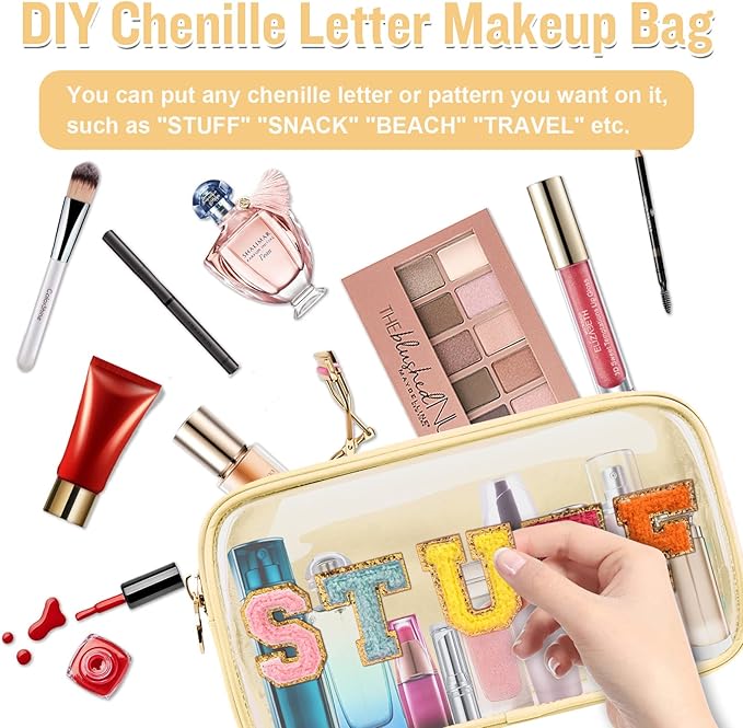 Nylon Small Clear Makeup Bag for Purse, Cute Makeup Bag Preppy Cosmetic Zipper Pouch Purse, Waterproof Travel Toiletry Bag Coin Pouch Clutch Makeup Brush Bag Organizer Storage for Women Ladies(Beige)
