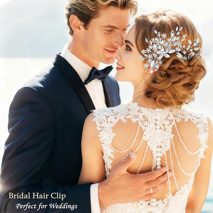 10 pcs Wedding Hair Accessories Bridal Hair Pins Silver Rhinestone with Pearls Hair Pieces for Brides Women Girls (Silver A)