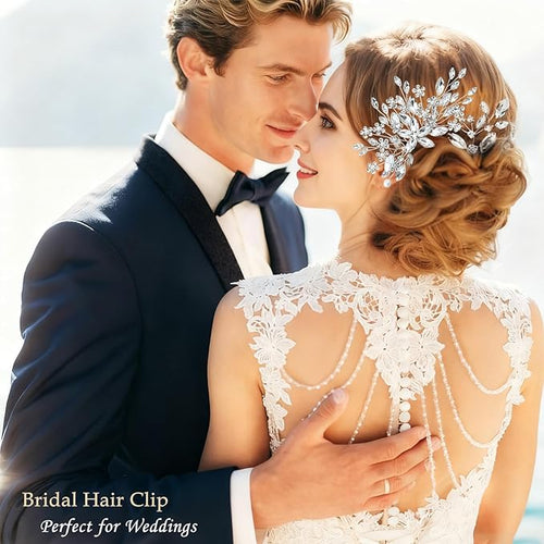 10 pcs Wedding Hair Accessories Bridal Hair Pins Silver Rhinestone with Pearls Hair Pieces for Brides Women Girls (Silver A)