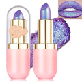 Purple Metallic Lipstick, Holographic Glitter Lip Stick for Women Makeup Long Lasting Lightweight Non-Sticky Hydrating Lip Tinted Full Coverage High-Shine Sparkling Shimmer Chameleon Lipstick