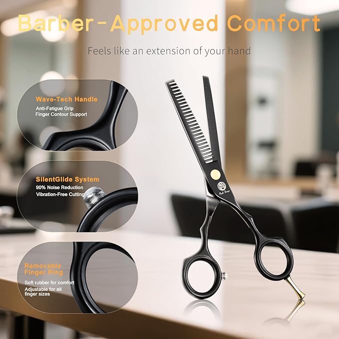 Purple Dragon 5.5 inch Hair Cutting Scissors Set with Razor, Leather Scissors Case, Barber Hair Cutting Shears Hair Thinning/Texturizing Shears for Professional Hairdresser or Home Use (Black)