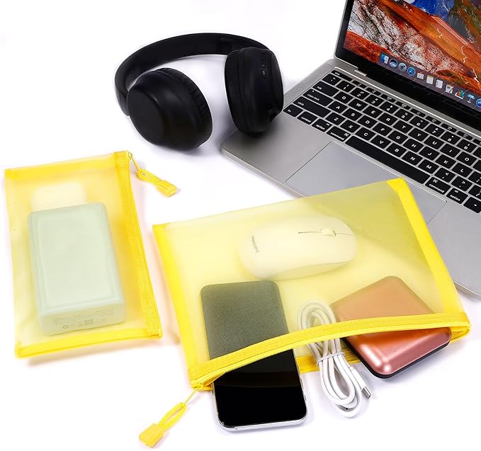 12 Pieces Zipper Nylon Mesh Pouch, Mesh Cosmetic Bags Makeup Bags Pencil Case, Multipurpose Travel Bags for Cosmetic School Office Supplies and Travel Accessories (Yellow, A5+B6)