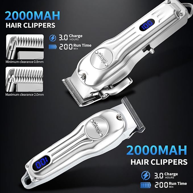 DSP 4-in-1 Pro Barber Kit: Cordless Hair Clipper, Trimmer, Shaver & Nose Hair Remover - Styling & Grooming Set with Scissors, Fade Tools, LED Display
