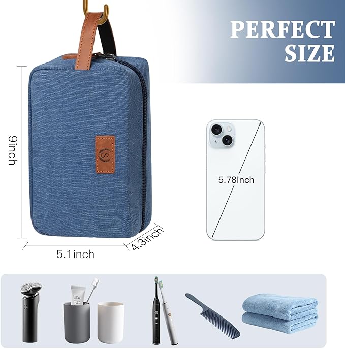 Janhavi Toiletry Bag For Men Waterproof, Personalized Laser Engraved Initials & Wheat Ear, Make Up Bag Traveling, Men's Accessories Organizer Mens Travel Bag Toiletry, Gifts for Him (Blue N)