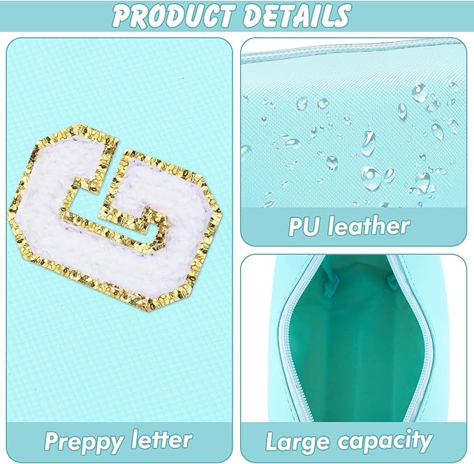Gifts for Girls Initial Makeup Bag Personalized Cosmetic Bag with Zipper Cute Travel Toiletry Bag Waterproof PU Preppy Makeup Pouch Birthday Gift for Teen Girls Women(Blue G)