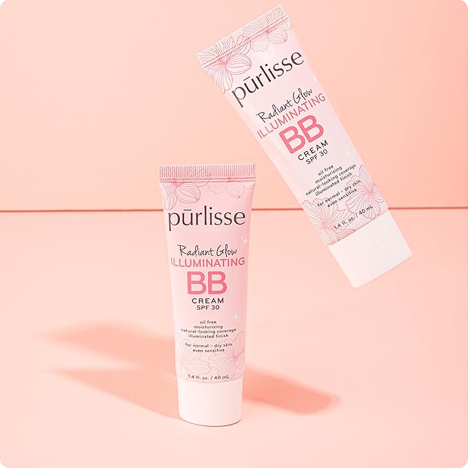 pūrlisse Radiant Glow Illuminating BB Cream with SPF 30 - Glow BB Cream Enriched with Goji & Hawthorn Berry for Dewy Skin - Helps to Improve Skin Texture & Radiance - Light Medium (1.4 oz)