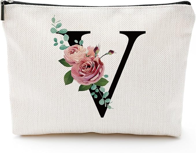 Initial A-Z Personalized Letter Makeup Bag, Monogrammed Bridesmaid Presents Cosmetic Bag, Portable Stationary Storage Organizer Pouch, Friendship LoveTravel Makeup Bags