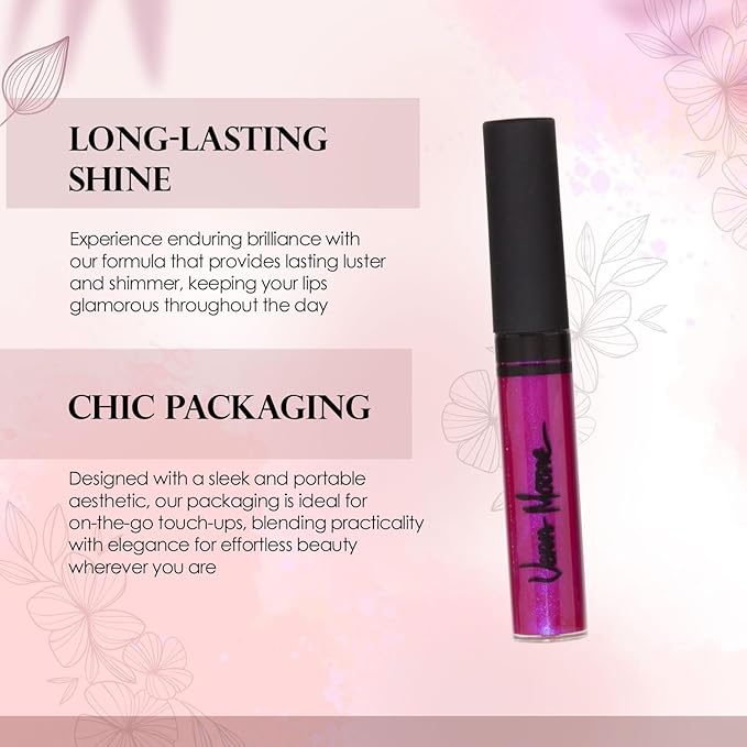 Vera Moore Lip Gloss, Moisturizing Lip Color with Shimmer for Long Lasting Shine, Lightweight Lip Stain, Girls Non-Sticky Lip Gloss with Aloe Vera, W/Vitamin C, E (Fuchsia, One Size)