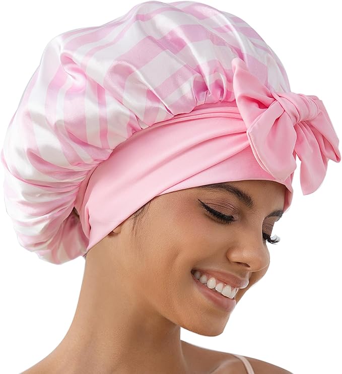 GDTOGRT Satin Silk Bonnet for Sleeping Women - Double Layer Sleep Hair Bonnets Caps for Curly Braid Hair with Tie Band