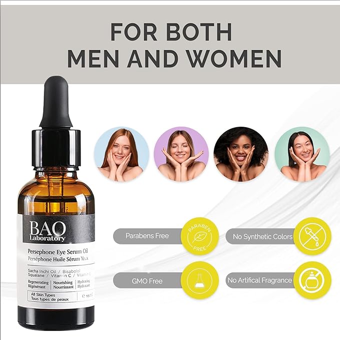Persephone Eye Serum Oil (15 ML) | Sacha Inchi Oil, Bisabolol and Vitamin C & E | Eye Serum for Wrinkles, Finelines and Dark Circle