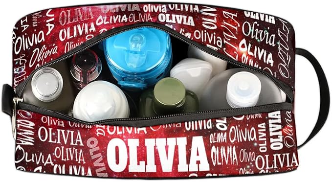 Personalized Makeup Bag with Name, Travel Cosmetic Bag for Women, Friends, Mother's Day, Bridesmaid, Bride, Wedding, Graduation, Red Galaxy Universe