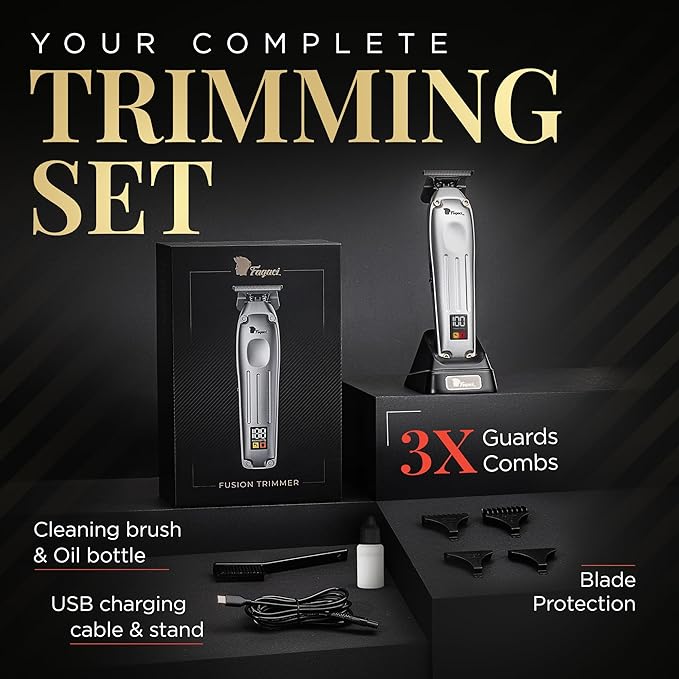 Fagaci Professional Zero Gapped Trimmer for Men, 5X Longer Sharpness Cordless Beard Trimmer for Men, T Liners Professional Trimmers for Barbers with Brushless Motor, Zero Gap Trimmers Barber T Blade