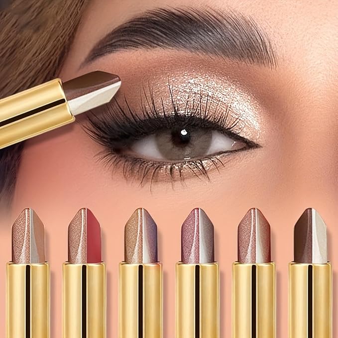 6 Pcs Glitter Eyeshadow Two-Color Gradient Eyeshadows Set with Highly Pigmented and 12 Colors Eye Shadow Stick for Women Eye Makeup