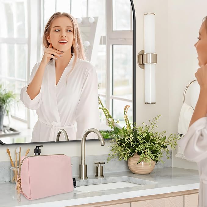 Aosbos Small Makeup Bag Travel Size Cosmetic Bags for Women Small Zipper Pouch with Inner Compartments | Idea for Purse Organizer (Pink)