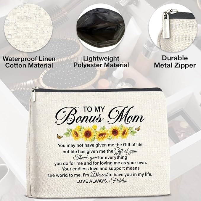 Bonus Mom Gifts Makeup Bag Gifts for Stepmom Step Mother Bonus Mom Cosmetic Bag Zipper Makeup Pouch