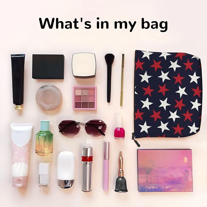 MOLAIGIN Patriotic Independence Day Usa Flag Freedom Stars Cosmetic Bag For Women, Travel Makeup Bag, Toiletry Zipper Bag, Large Capacity Aesthetic Cases