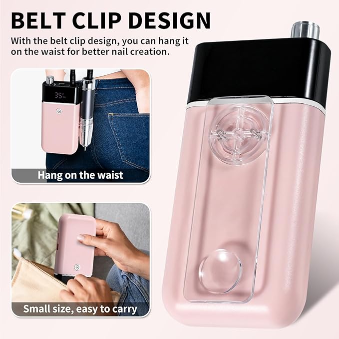Professional Electric Nail Drill Kit Pink Portable Rechargeable Cordless Nail File Machine 35000 RPM with 7PCS Bits for Acrylic Gel Powder Nails Polish Pedicure Toenail Tool Salon Set