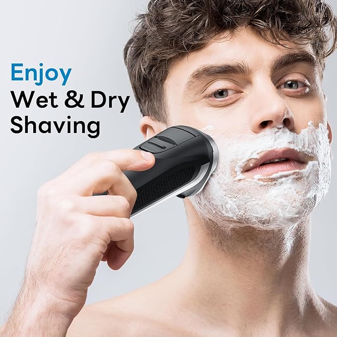 Electric Razor for Men, 100% Waterproof, Gentle on Sensitive Skin, Wet & Dry Rotary Electric Shavers for Men, Pop-up Beard Trimmer, 120 Min Shaving, 1.5H Fast Charge, Ergonomic Men's Shaver
