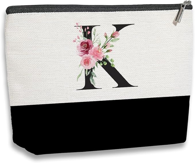 Initial Makeup Bag, Personalized Gifts for Women, Personalized Makeup Bag, Bridesmaid Gifts, Cosmetic bags for Women (Letter K)