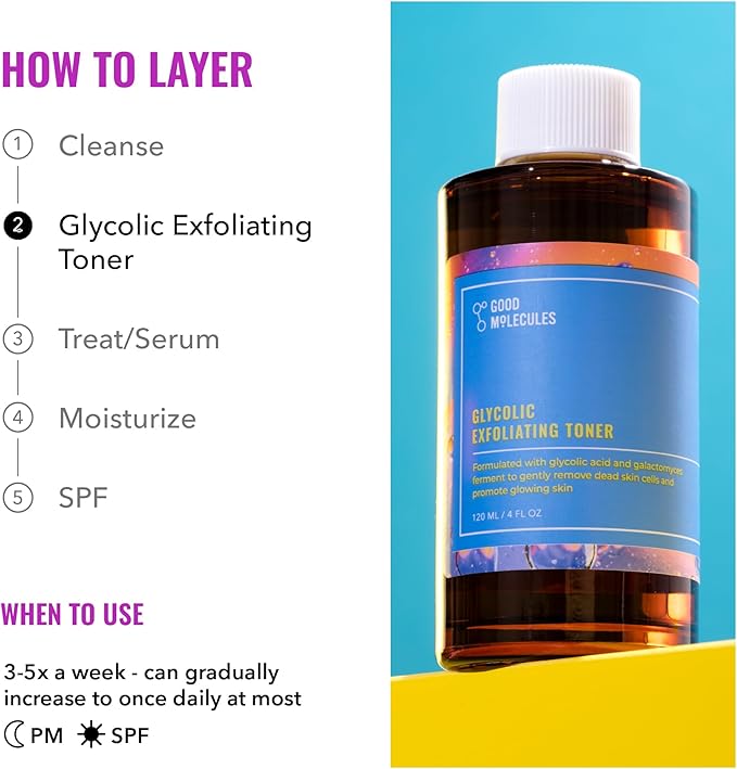 Good Molecules Glycolic Exfoliating Toner - Hyaluronic and Glycolic Acid Daily Toner for Face - Cleansing Facial Exfoliant for Glowing Even Skin Tone, Skin Care