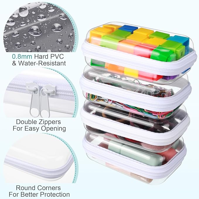 Sanwuta 6 Pcs Clear Hard Zipper Case Hard Plastic Zipper Pouches Makeup Bag Pencil Pouches Transparent Cases for Snacks Plastic Storage Organizer Box for Travel(White,5 x 3 x 2 Inch)