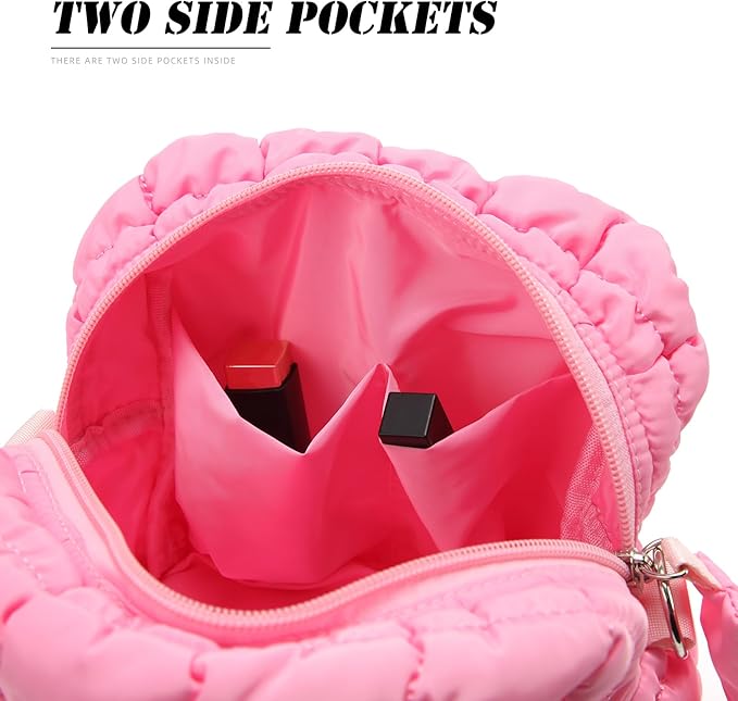 Puffy Quilted Makeup Bag Small Puffer Bag Cosmetic Bags Travel Toiletry Purse for Women, Cute Organizer Pouch, Pink