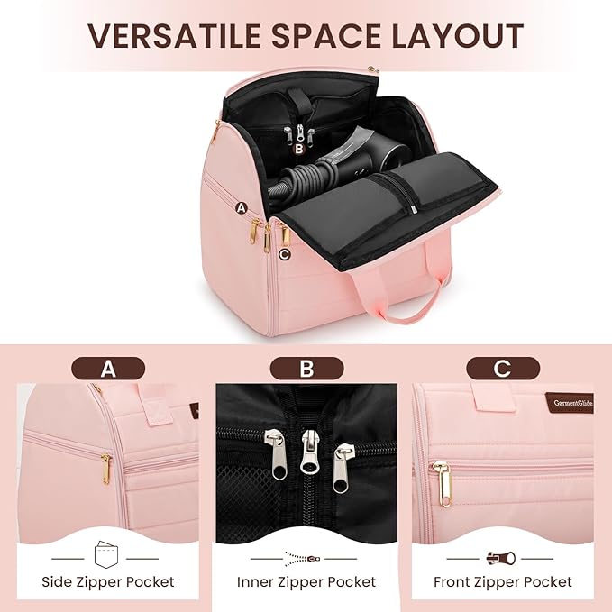 Wig Storage Bag Holds 3 Wigs Hair Tools Travel Bag Full-Open Breathable Organizer Case for Clips, Hair Dryer, Flat Curling Iron Brushes,Cosmetic Toiletry Tote Christmas Gift for Women Stylist