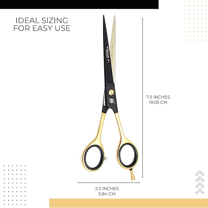 Professional Barber Hair Cutting Scissors 7.5” – Premium Japanese Stainless Steel Hair Shears with Razor Edge Blades – Salon & Home Haircut Scissors for Men, Women, Kids & Pets – Black Gold Series