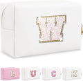 Personalized Initial Letter Patch Makeup Bag, Preppy Glitter Letter Makeup Organizer, Cute Monogrammed Pouch Cosmetic Bag PU Leather Waterproof Travel Toiletry Bag, Gift for Women Teen Girls