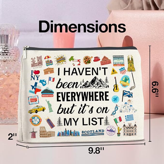 Travel Gifts Makeup Bag, Travelers Gifts for Women, Gifts for Women Who Like to Travel, Adventure I Haven't Been Everywhere But It's on My List Zipper Makeup Pouch