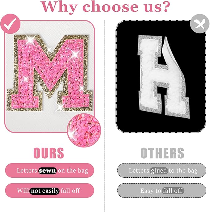 Initial Letter Patch Makeup Bag, Small Preppy A-Z Glitter Letter Cosmetic Bag, PU Leather Waterproof Travel Toiletry Bag, Cute Make Up Pouch Personalized Monogrammed Gift for Women Teen Girls