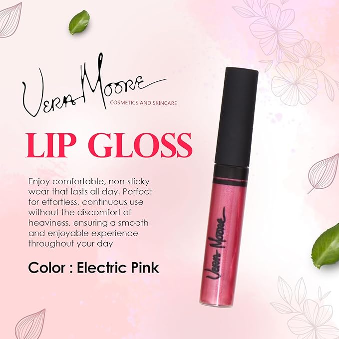 Lip Gloss, Moisturizing Lip Color with Shimmer for Long Lasting Shine, Lightweight Lip Stain, Non-Sticky Lip Gloss with Aloe Vera, W/Vitamin C, E (Electric Pink)