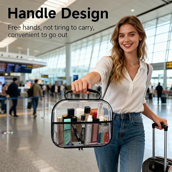 3 Pack Clear Hard Shell Zipper Case, Clear Makeup Bags with Handle, Hard Shell Travel Case, Waterproof Diaper Bag Organizing Pouches, Toiletry Bag for Travel, Hard Shell Zipper Case for Snacks