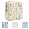 Waterproof Mini Floral Makeup Bag Pouch for Purse,Nylon Flower Cosmetic Bag Small Preppy Toiletry Organizers Bag for Women Girl,Cute Zipper Pouch Coin Purse for Work(Mini Light Yellow-Flowers)