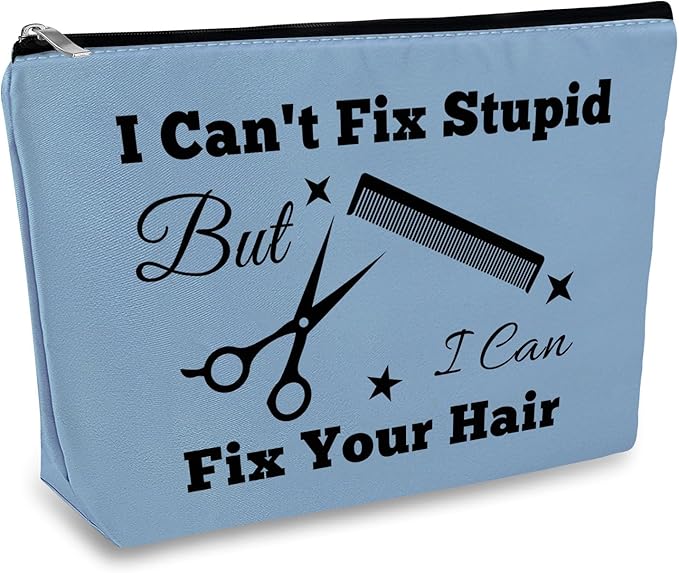 Hairdresser Gifts Hair Stylist Makeup Bag Hairstylist Present Cosmetic Bags Funny Hair Dresser Gift Christmas Graduation Birthday Present for Hairdresser Barber Salon Blue Cosmetic Pouch Makeup Case