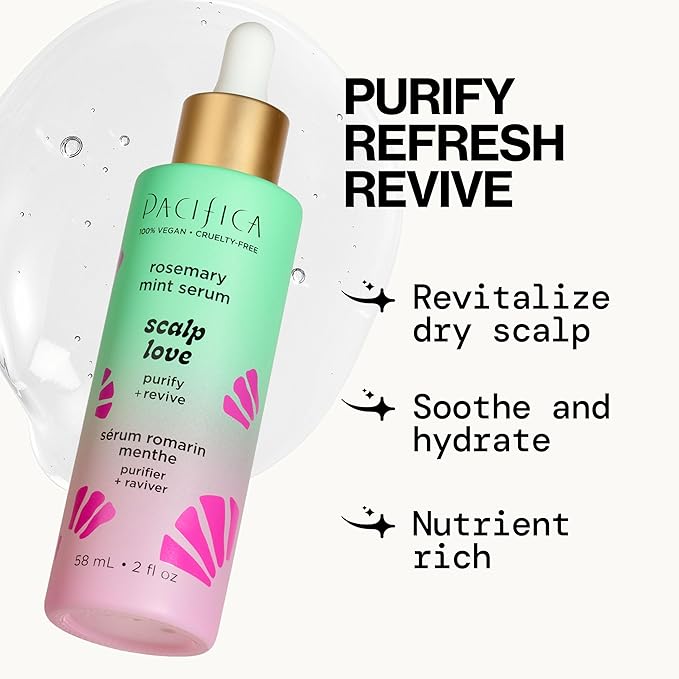 Pacifica Scalp Love Rosemary Mint Serum - Dry, Flaky, and Itchy Scalp Serum, Hydrating, Moisturizing, and Calming Treatment Formulated with Witch Hazel, Vegan and Cruelty-Free - 2 Fl Oz