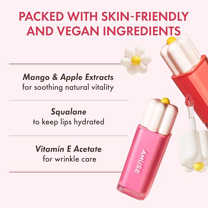 Amuse SEOUL Daisy Flower Dew Tint 06 FIG DEW | 35% High-moisture Water Tint, Long-lasting, Vitamin E Acetate, Moisturizing, No Peel Off, Lip Treatment, Non Sticky, Korean Lip Tint for Dry Lips