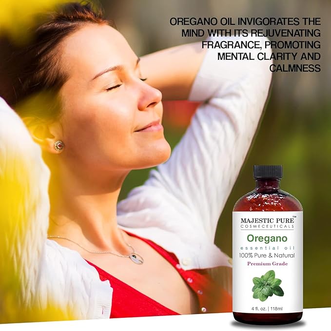 Majestic Pure Oregano Essential Oil with Glass Dropper - Huge 4 Fl Oz - 100% Pure and Natural Oregano Oil - Premium Grade Essential Oils for Diffuser, Aromatherapy, Soap and Candle Making