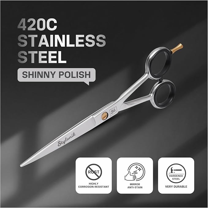 Hair Cutting Scissors-Professional Hairdressing Scissors for Women,Men,Hair Stylists,Salon,Barber- 6.5-Inch Stainless Steel Hair Scissors with Finger Rest (Classic Scissor Shinny Polish)