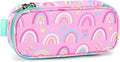 mibasies Girls Pencil Case for Kids, Multi-Slot Pencil Pouch, Rainbow Pink